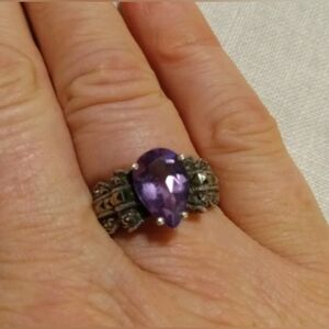 Vintage Judith Jack Amethyst and Marcasite 925 Ring Size 10